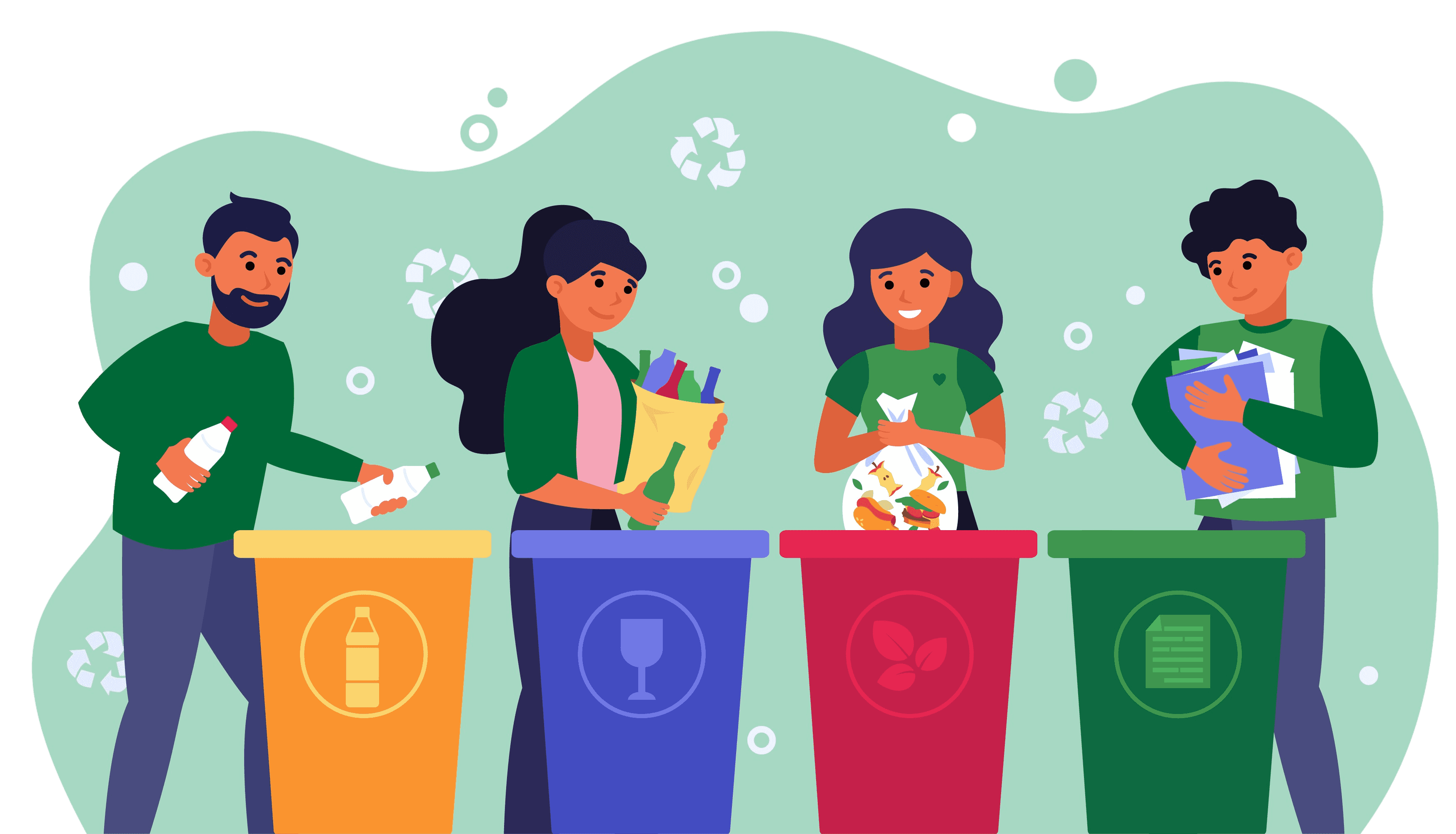 Duas garotas ao lado de uma lata de lixo, uma garota com uma vassoura na mão, outra com celular uma garrafa de água em uma mão e tirando uma selfie com a outra